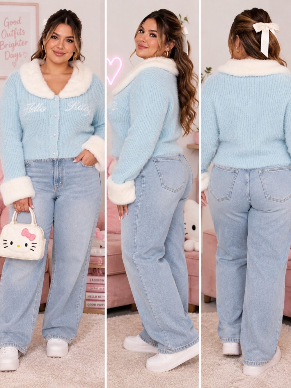 Hello Kitty Forever 21 Plus 3X Baby Blue Fuzzy Faux Fur Cardigan SanrioDescript
